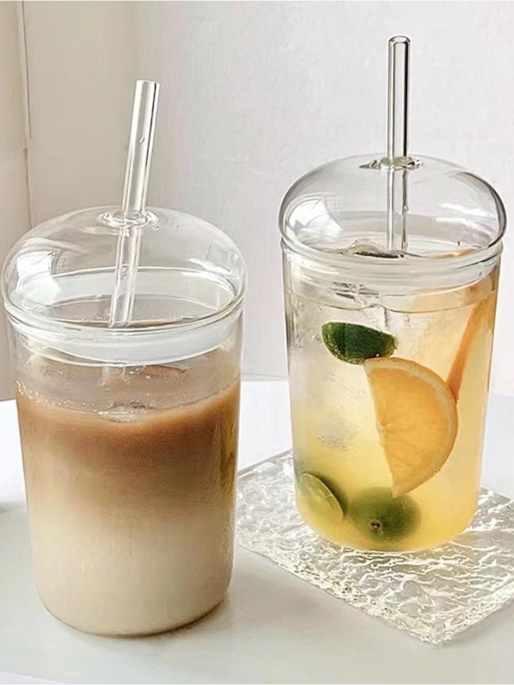 Clear Glass Reusable Tumbler with Straw - Transparent